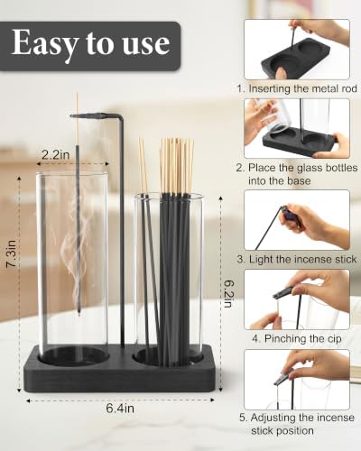 2 in 1 Incense Holder for Sticks with Glass Jars, Upside Down Anti-Ash Incense Stick Burner for Outdoor Patio, Vertical Incense Holder with Storage for Home Decor Spa Meditation and Black - Image 5