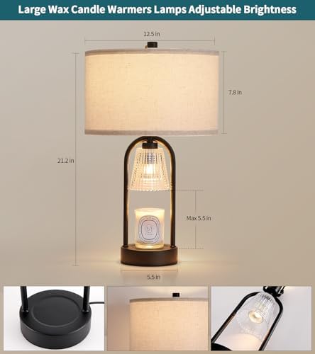 2 in 1 Large Black Table Lamp and Candle Warmer Combo,Timer & Dimmer - Image 4