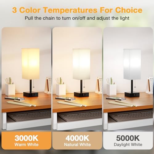 White Bedside Table Lamp for Bedroom - Desk Lamp For Nightstand, USB C+A - Image 3