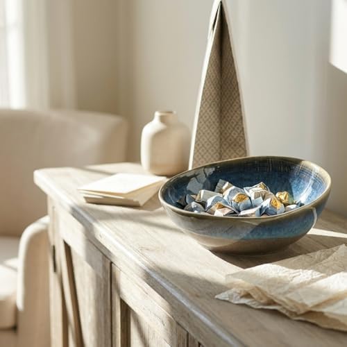 SHENGTIAN 7.9-Inch Blue Reactive Glaze Ceramic Catchall Bowl, Key Dish - Image 3
