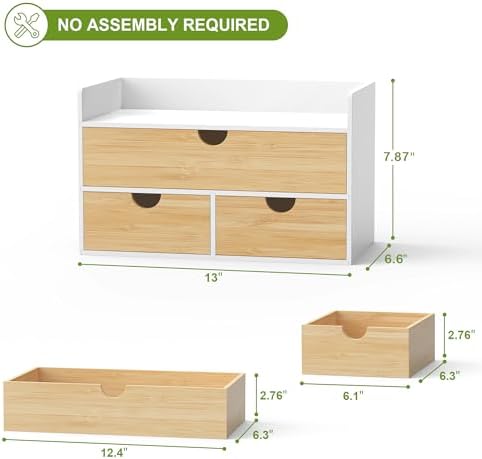 Bamboo Desk Organizer with Drawers, Desktop Storage for Office Supplies - Image 3