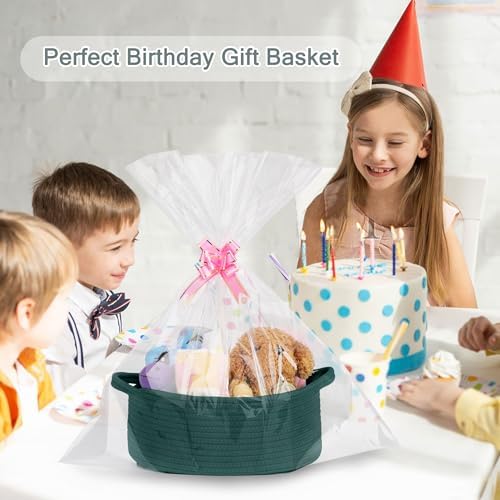 COMSE Empty Small Gift Basket with Bag & Ribbons, Dark Green - Image 4