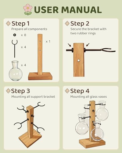 Plant Propagation Stations with Wood Stand, 4 Vases Bulb Shape - Image 6