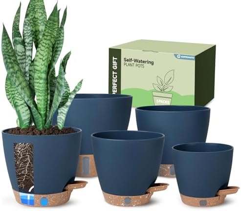 Self-Watering Pots for Indoor Plants with Visible Water Window,5/6/6.5/8/10 Inch Outdoor Flower Pots with Drainage Holes & Reservoir for Patio, Home Decor (Blue) by GOPROAUTO