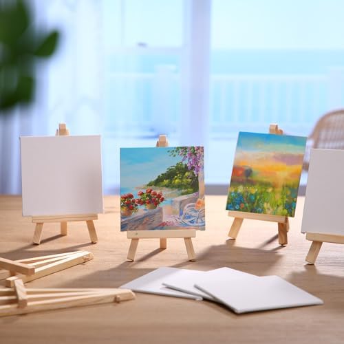 MotiMind 80 Pcs Mini Small Canvas and Easel Set for Painting, 4 x 4 Inch - Image 4