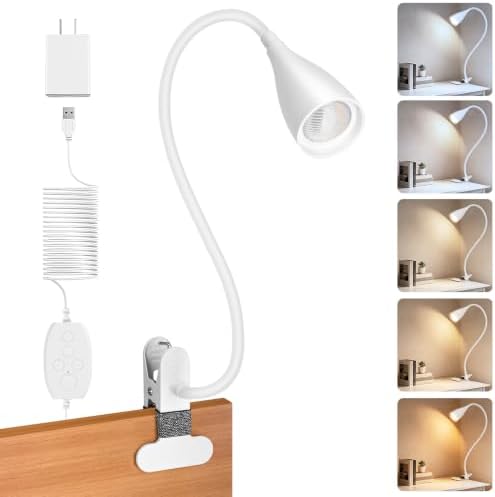 Reading Light for Book in Bed,Clip on Light Reading Lamp with Adapter White by Uchoiceme