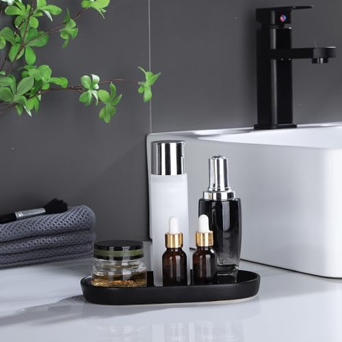 Matte Black Round Soap Dispenser Tray - 8'' Ceramic Vanity Tray for Bathroom Decorative, Jewelry Ring Dish, Comestic Holder, Kitchen Sink Countertop Organizer Plate - Image 6