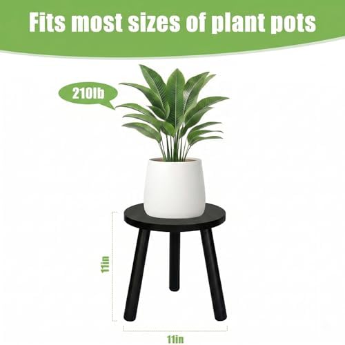 Wood Plant Stands Indoor, Black Plant Stand Modern Plant Table for Large Plants, Wooden Plant Stool, Tall Plant Holder Small Round Side for Living Room, Balcony, Office (1 Pack) - Image 3
