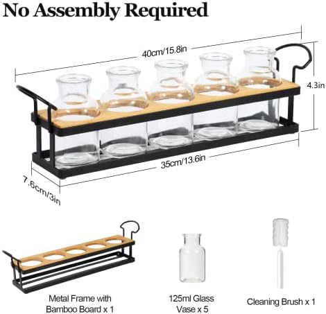 Plant Propagation Station with 5 Glass Jars, Retro Hydroponic Planter Vase - Image 6