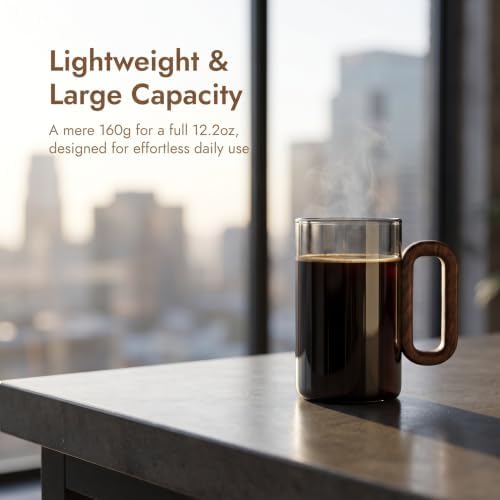 12OZ Borosilicate Glass Mug with Walnut Handle, 2-Pack - Image 4