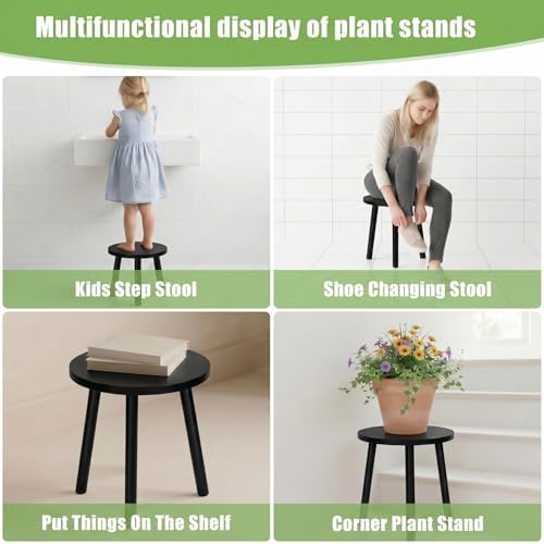 Wood Plant Stands Indoor, Black Plant Stand Modern Plant Table for Large Plants, Wooden Plant Stool, Tall Plant Holder Small Round Side for Living Room, Balcony, Office (1 Pack) - Image 6