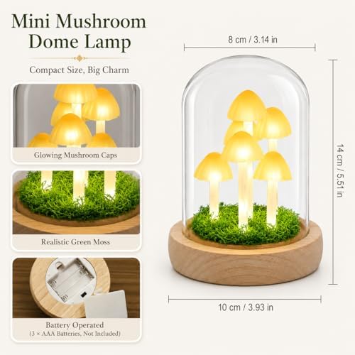 Mushroom Lamp in Glass Dome,Mushroom Gifts for Women,Mushroom Night Light - Image 4