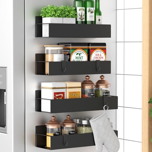 HuggieGems Metal Magnetic Spice Rack for Refrigerator Black, 4 Pack by HuggieGems