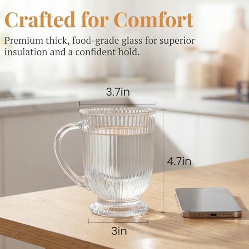 4 Pack Glass Coffee Mugs with Handle, 16 Oz - Image 2