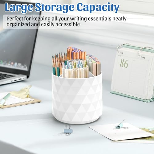 minimaliving Desk Organizer,Sparkling Diamond-like Pen Holder for Desk 360°Rotating Office Accessories,Pencil Cup with 5 Compartments Storage Box Caddy for Office,School,Home,Art Supply(White) - Image 2