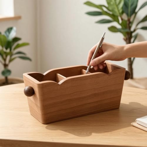 Desktop Organizer Compact Storage Box with Compartments Wooden Organizer for Desk, Modern Minimalist, 3-Compartment, Walnut Wood Design - Image 3