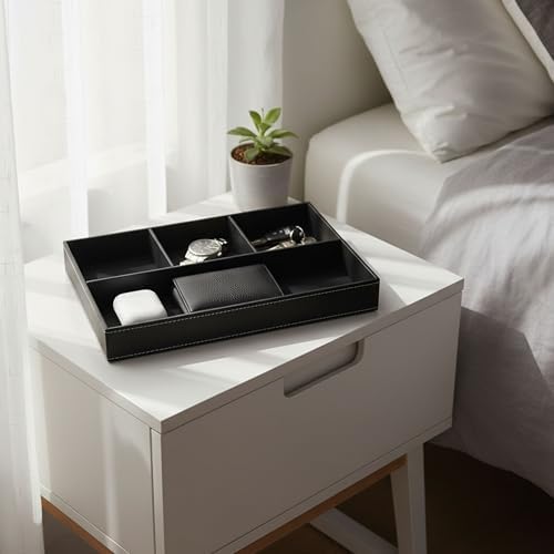 Leather Valet Organizer Nightstand & Dresser Storage Tray (Black) - Image 5