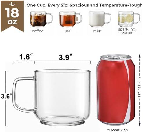 Aquach 18oz Glass Coffee Mugs Set of 2, Large Clear Borosilicate Cups - Image 5