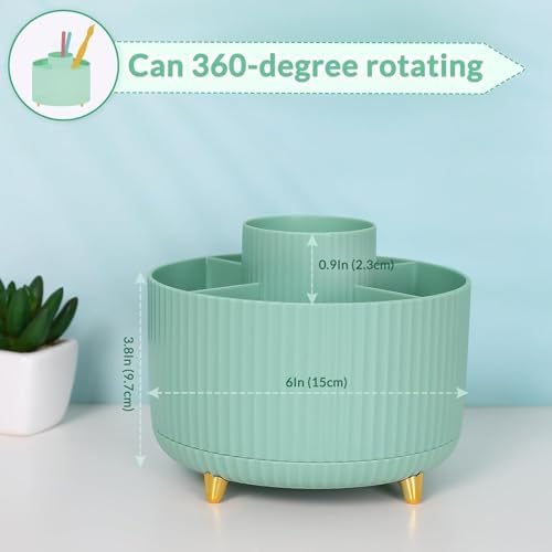 SKYDUE 360 Degree Rotating Desk Organizer, Dual-Purpose Pencil Pen Holder for Desktop, Rotating Desk Pen Organizer with 5 Slots, Pencil Cup for School, Home, Office Supplies (Bean Green) - Image 3