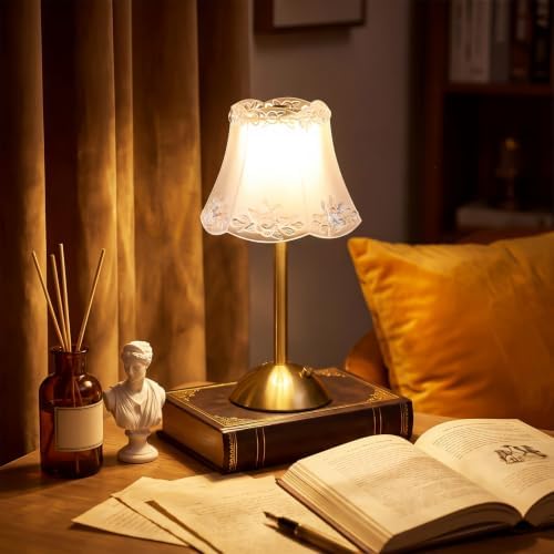 Liliful 2 Pcs Cordless Table Lamp LED Touch, Gold, Floral Lace Style - Image 5