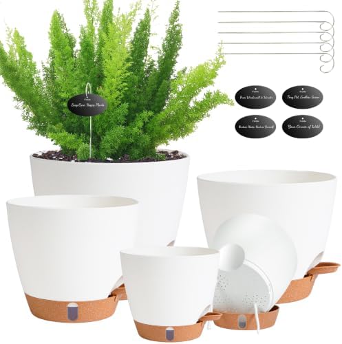 Self Watering Pots for Inoor Ourdoor Plants 8/7/6.5/6/5" Plastic Planters by Fielda