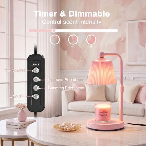 Candle Warmer Lamp with Timer, Pink Modern Candle Lamp for Home Decor, Electric Candle Warmer Lamp, Dimmable Wax Warmer for Jar Candles, Gift Box Included-Pink Pleats - Image 2