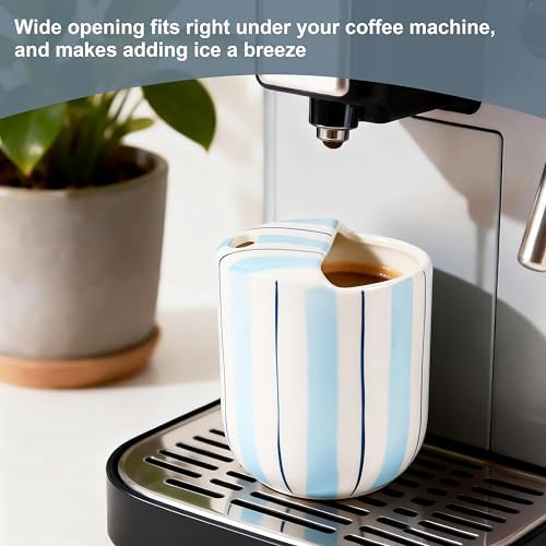 Ceramic Coffee Mug with Sip Hole 10oz Aesthetic Espresso Cup with Hand Painted Striped Coffee Mug for Kitchen Dining Travel (Light Blue, 1Pack) - Image 5