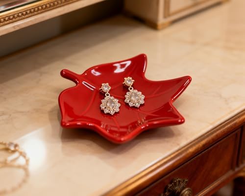Jewelry Dish Ceramic Ring Holder Dish Jewelry Tray Cute Vanity Organizer Aesthetic Bathroom Room Decor Trinket Dish Valentine's Christmas Birthday Gifts for Women-Red B - Image 2
