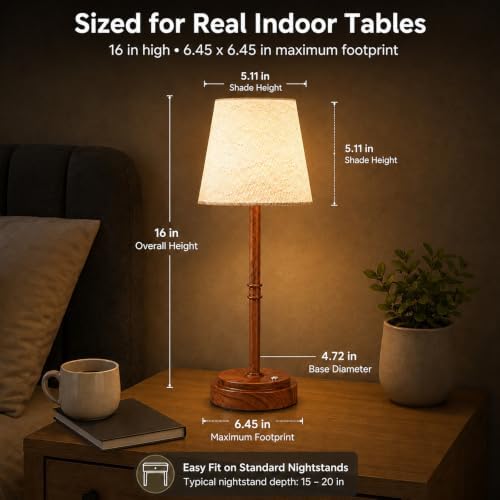 Rechargeable Cordless Table Lamp, Battery Operated Bedside Lamp, Wood Grain - Image 5