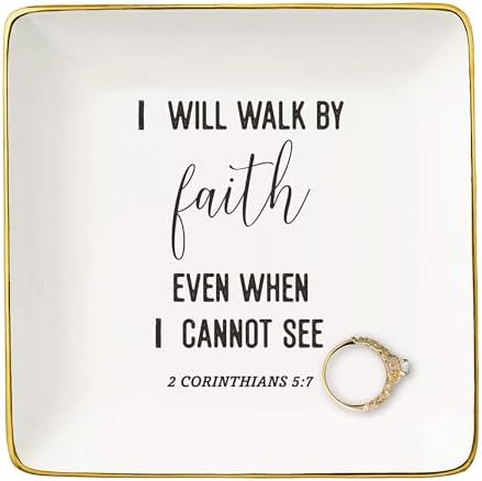 Christian Scripture Religious Bible Verse Gifts,Inspirational Gift,I Will Walk By Faith Even When I Cannot See-Affirmation Mother's Day,Birthday,Christmas Gift-Jewelry Tray Trinket Holder Ring Dish by NZY