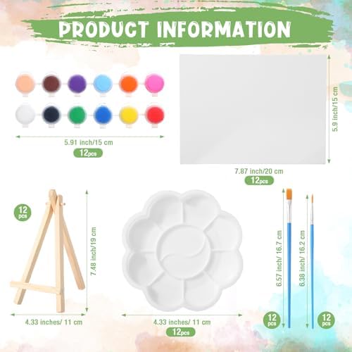 Qilery 12 Set Mini Canvas Painting Kit with Easel Paints, 6 x 8 Inch - Image 2