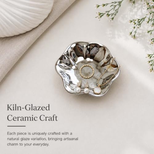 Silver Ceramic Jewelry Dish, Lotus Leaf Trinket Tray，Jewelry Dish Tray - Image 3
