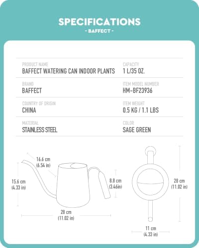 Baffect Watering Can Indoor Plants with Long Spout, 1L / 35oz (Sage Green) - Image 6