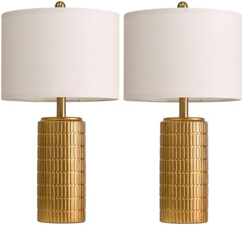 PoKat 23" Brass Gold Ceramic Table Lamps for Living Room, Retro Warm Gold Lamps for Night Stands, Vintage Bronze Decorative Lamps for Bedroom, Antique Gold Brown Nightstand Lamps for Home Decor - Image 7