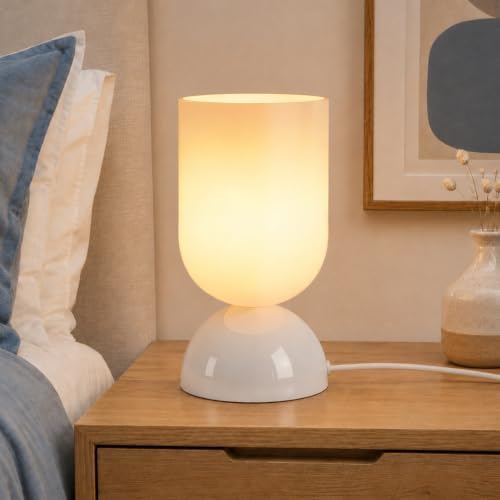 8.9" Dimmable Modern Glass Table Lamp with Dome Base, Glossy White by Keazile