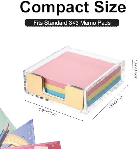 Gold Sticky Note Holder, Gold Post Note Holder for Desk, Acrylic Sticky Notes Dispenser Memo Pad Post Organizer, Clear Acrylic Desk Accessories Aesthetic Office Supplies for Desk Home Office School - Image 2
