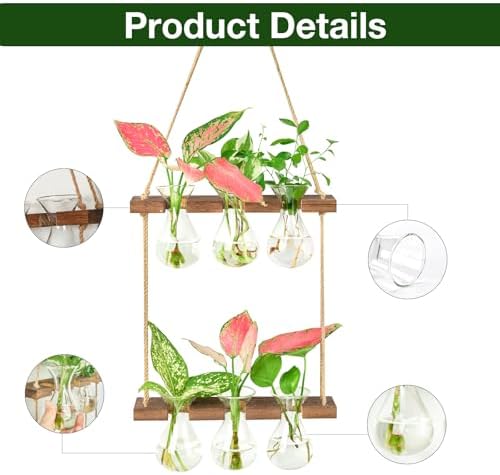 XXXFLOWER Wall Hanging Propagation Station 3 Bulb Vase 2 Tiers Brown - Image 3