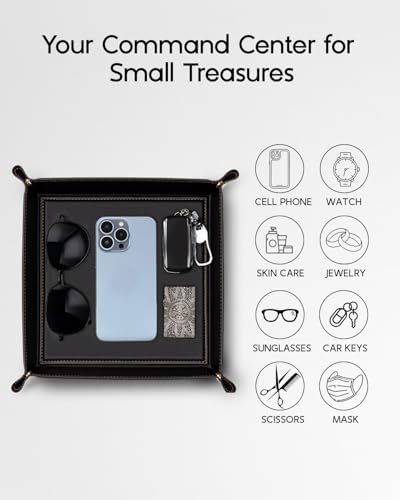 VLANDO Valet Tray, Foldable PU Leather Catchall Tray, Black - Image 4