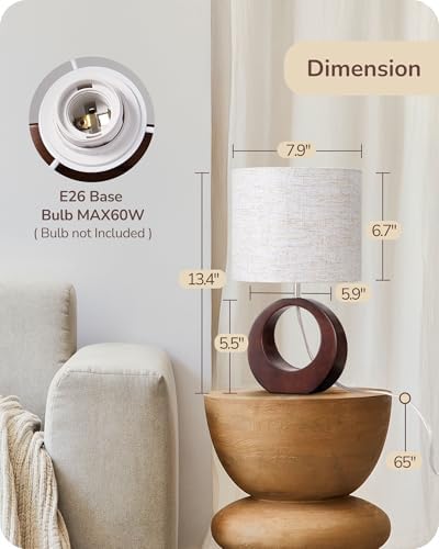 EDISHINE 13.4" Small Wood Table Lamp, ON-Off Switch, E26 Base, Bedroom - Image 4