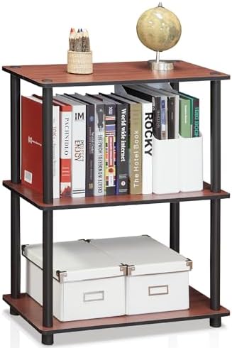 Furinno TURN-N-TUBE Storage Shelves, 3-Tier Book Shelf, Corner Shelf, Toolless Open Shelves, for Organization and Storage, Living Room, Garage, Home Office, Dark Cherry - Image 4
