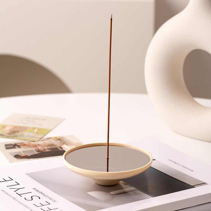 Incense Holder Modern Minimalist Circular Incense Stick Burner for Cones or Sticks for Yoga & Meditation, Enhance Atmosphere,Ceramic Ash Catcher Avocado Green - Image 2