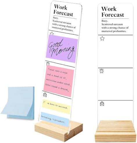 Monitor Memo Board with Removable Wooden Base Acrylic Portable Sticky Note Holder, Work Forecast Acrylic Message Board Sign, Office Desk Desk Set Sticky Notes 100 Sheets by HTBIG