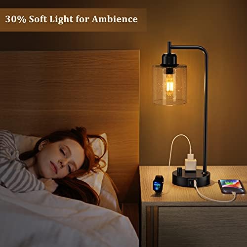 Industrial Desk Lamp, Fully Dimmable Small Bedside Table Lamp, Black, USB C - Image 4