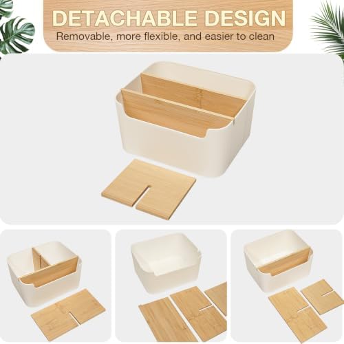 Cozary Bamboo Desk Organiser, Office Organiser with 5 Compartments, Pen Holder Desk for Office, Home and School, Desk Organiser Compact (18.2 x 14.6 x 9.3 cm) - Image 7