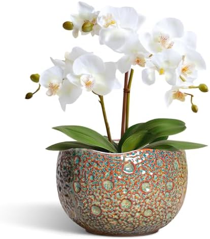 Ceramic Plant Pots - 6 Inch Plant Pot with Drainage Hole and Plug, Unique Planter for Indoor Plants Outdoor, Modern Planter, Round Orchid Pot, Room Decor, House Warming Gifts, Speckled-brown by Thirtypot