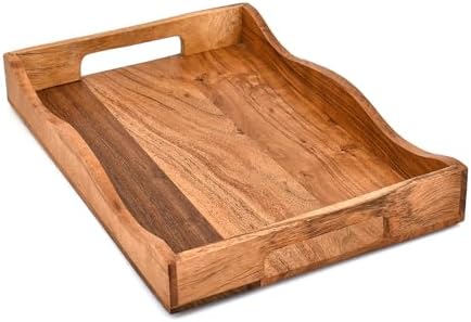 Serving Trays Acacia Wood Wooden Tray with Handles for Breakfast in Bed,Coffee Table,Dining Table,or Kitchen - Perfect for Living (15" X 10" X 1.6") - Image 3