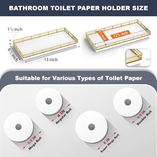 Bathroom Toilet Tank Tray, 13" Wood Toilet Paper Storage Basket Tray Back of Toilet Basket Organizer,Vanity Tray for Perfume Makeup Candle Decor, Gold & White - Image 3