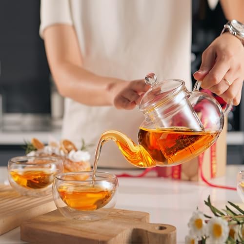 CNGLASS Glass Teapot Set,20oz Clear Tea Pot with 4 Double Wall Teacups,Stovetop Safe Tea Kettle,Blooming Loose Leaf Tea Maker Gift,Microwave Dishwasher Safe - Image 4