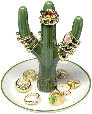 PUDDING CABIN Cactus Ring Holder Green Jewelry Dish for Rings Earrings Bracelets Necklace Organizer, Cactus Gift for Women Birthday Wedding Graduation Christmas Valentines, Room Decor Aesthetic by PUDDINGCABIN