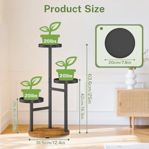 iDavosic.ly 3 Tier Plant Stand Indoor, Corner Tiered Holder Shelf, Brown - Image 2